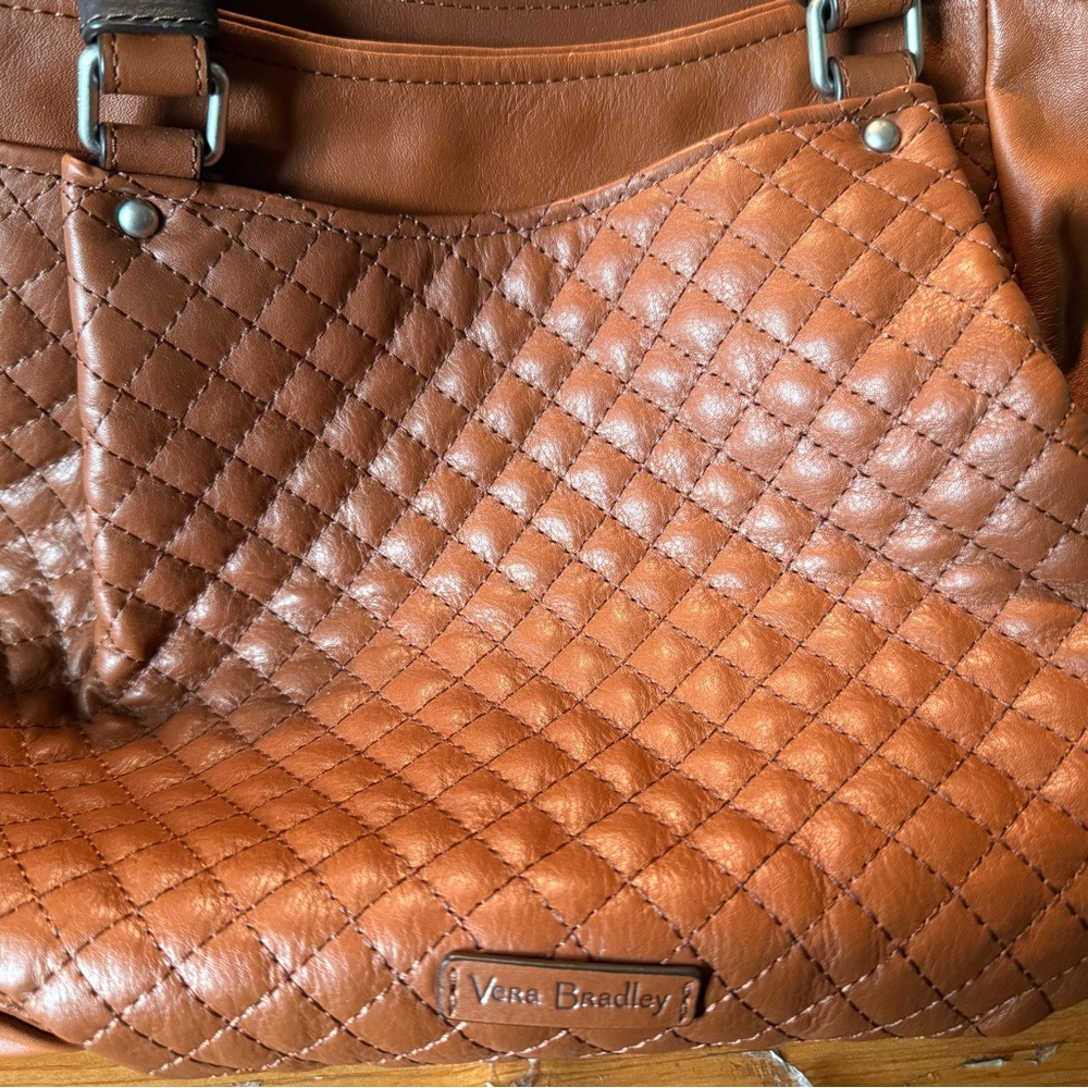 Vera Bradley Brown Quilted Leather Shoulder Bag